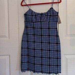 Blue Plaid Mini Dress, Size L, NWT